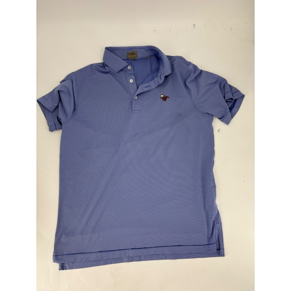Fennec Mens Blue Micro Stripe Short Sleeve Golf Polo Shirt Embroidered Logo